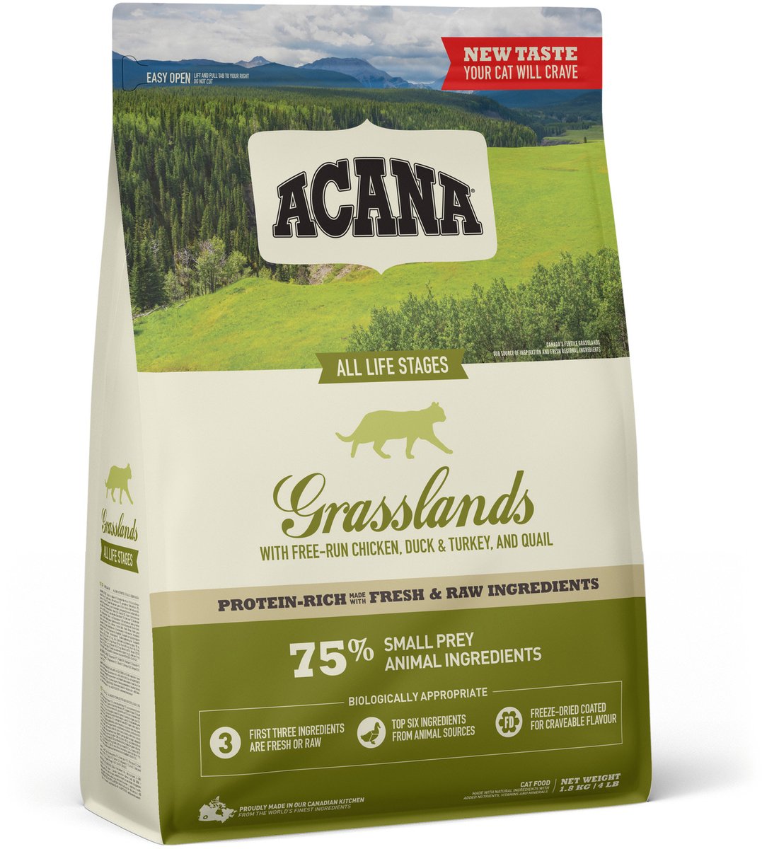 Acana cat grasslands ėriukų ančių sykai - maistas katėms - 1,8 kg