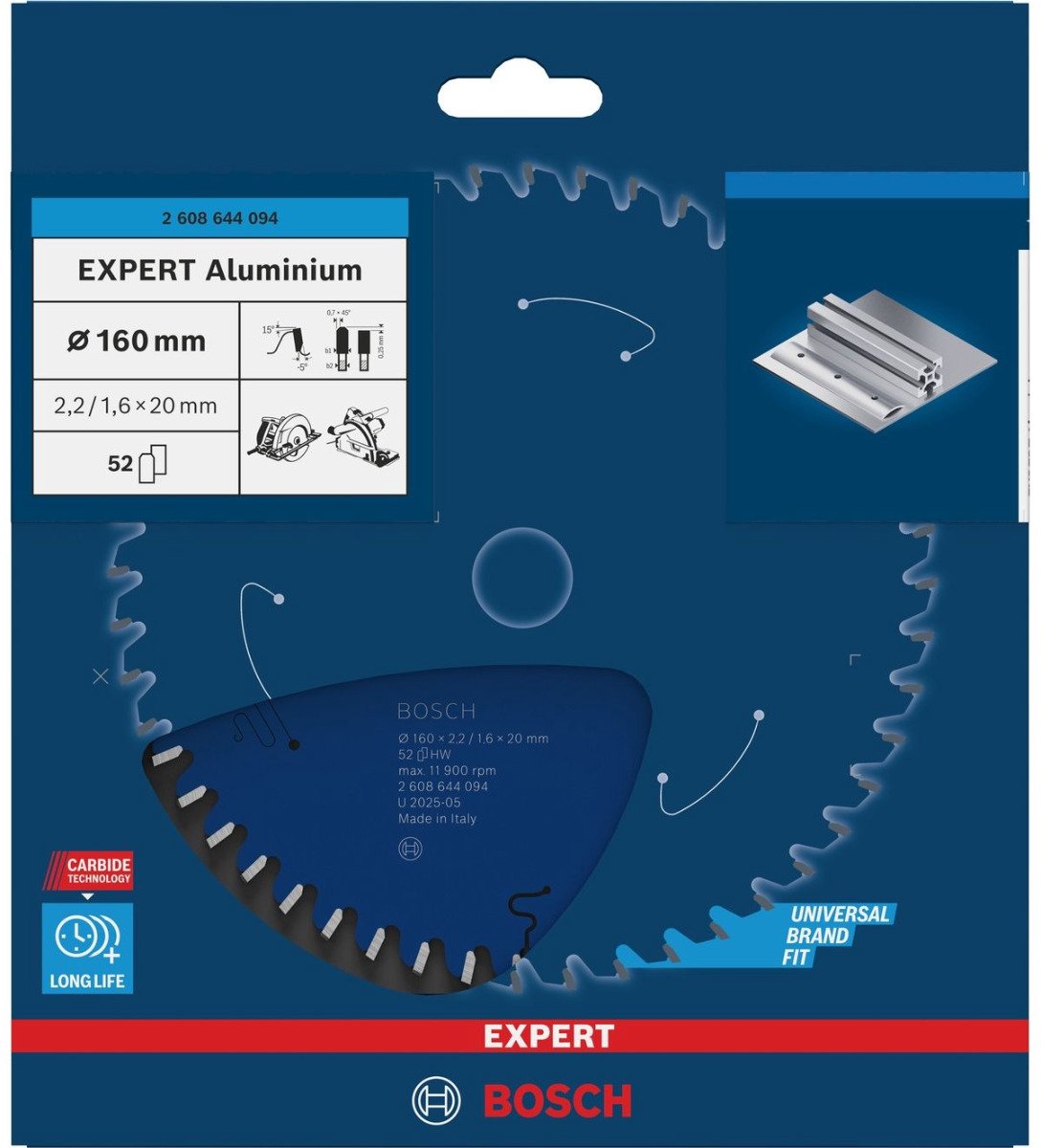 Bosch 2608644094 cirkelsågblad expert aluminium 160x20 - 52 tänder