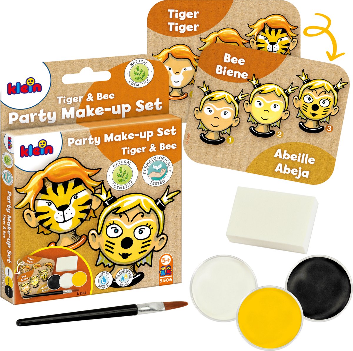 Klein toys party make-up set 'tiger bee' - tři tablety barvy v černé, žluté a bílé - certifikováno dle ISO 16128 - vícebarevné