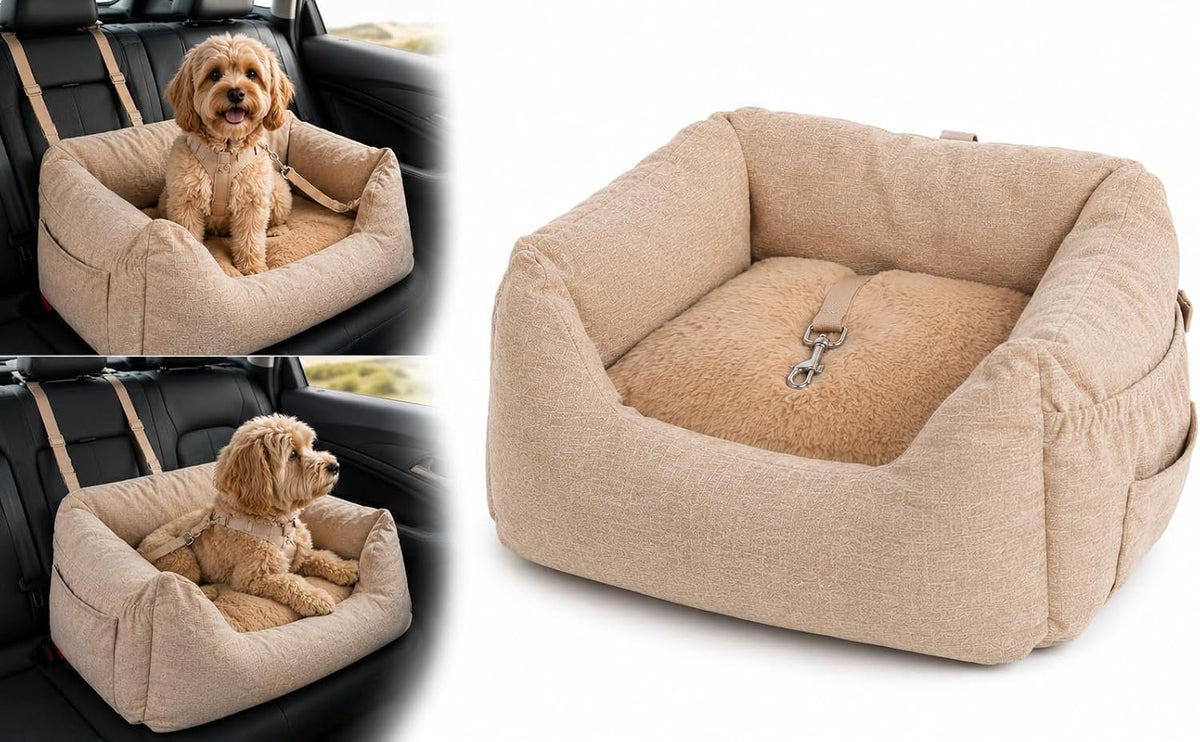 Flamingo car seat dog – car seat megan beige – 62x62x25cm – washable covers non-slip bottom – safe travel for small dogs