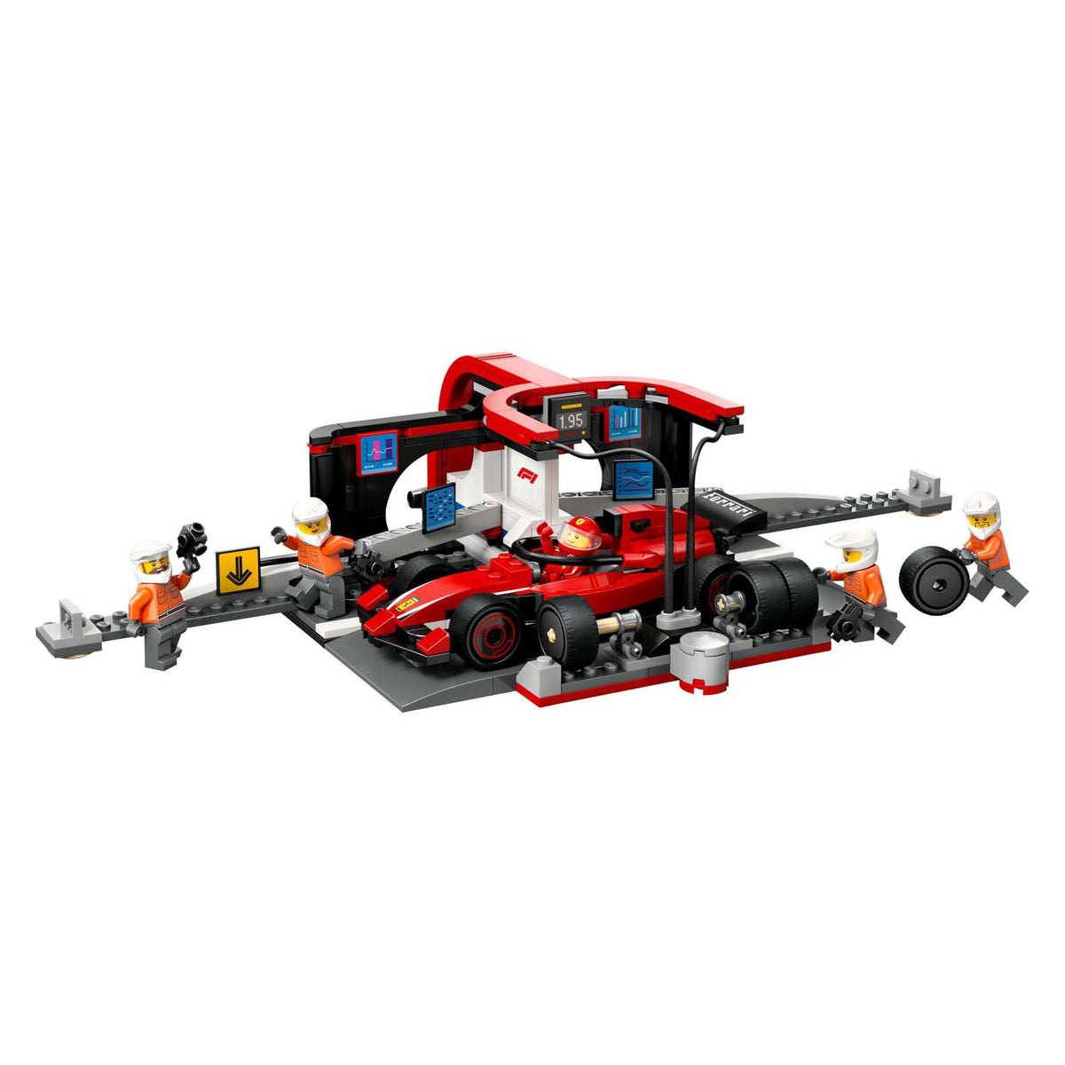 Lego city f1 pit stop and pit crew with ferrari car - 60443