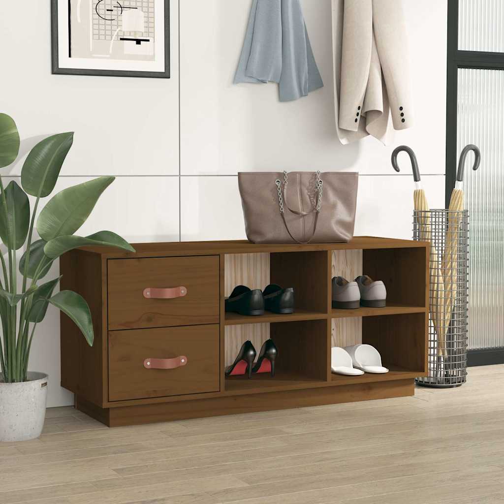Vidaxl Shoes Bank 100x34x45 cm Solid furu honningbrun