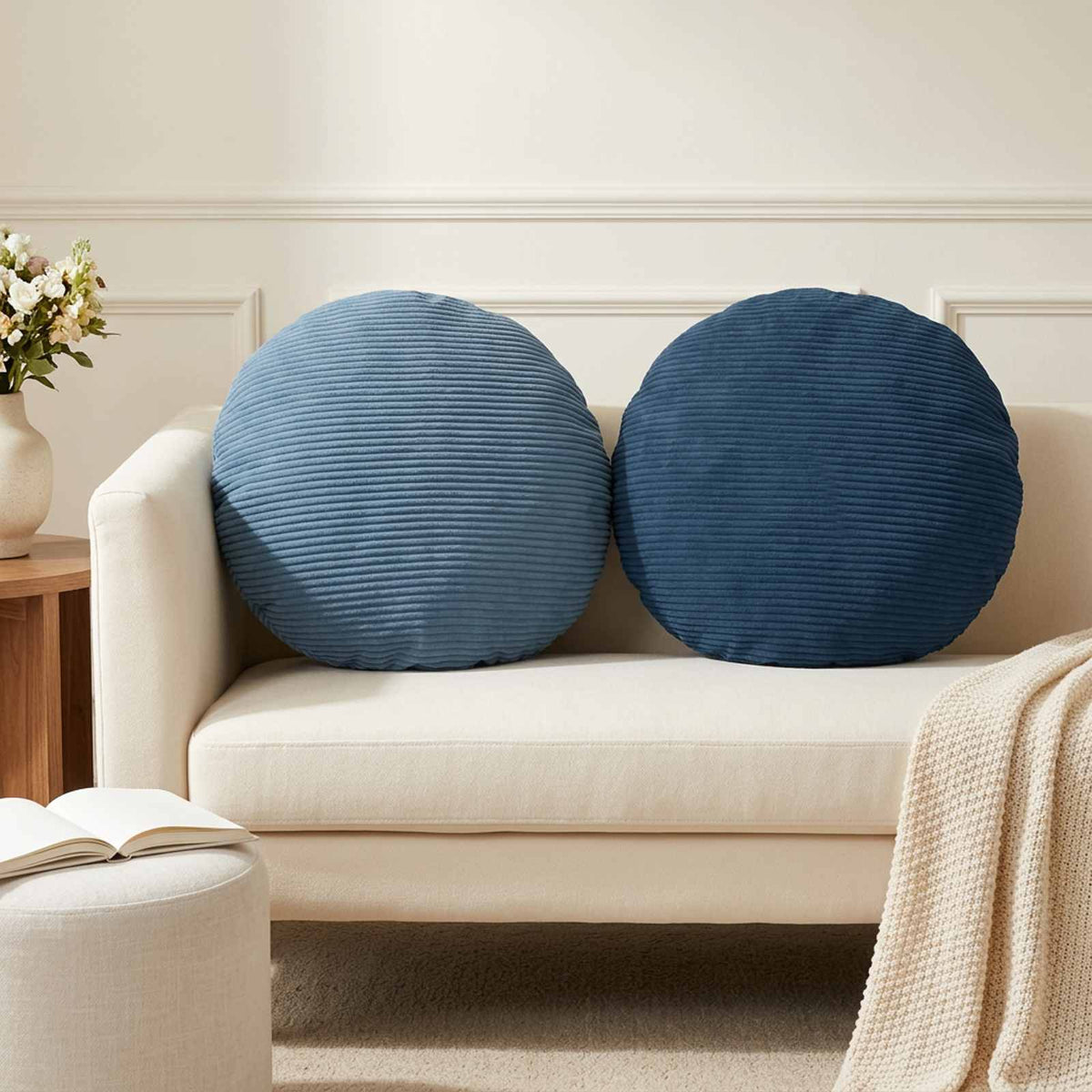 Vidaxl kussensloop 6 st heerlen blauw ø 60 cm corduroy