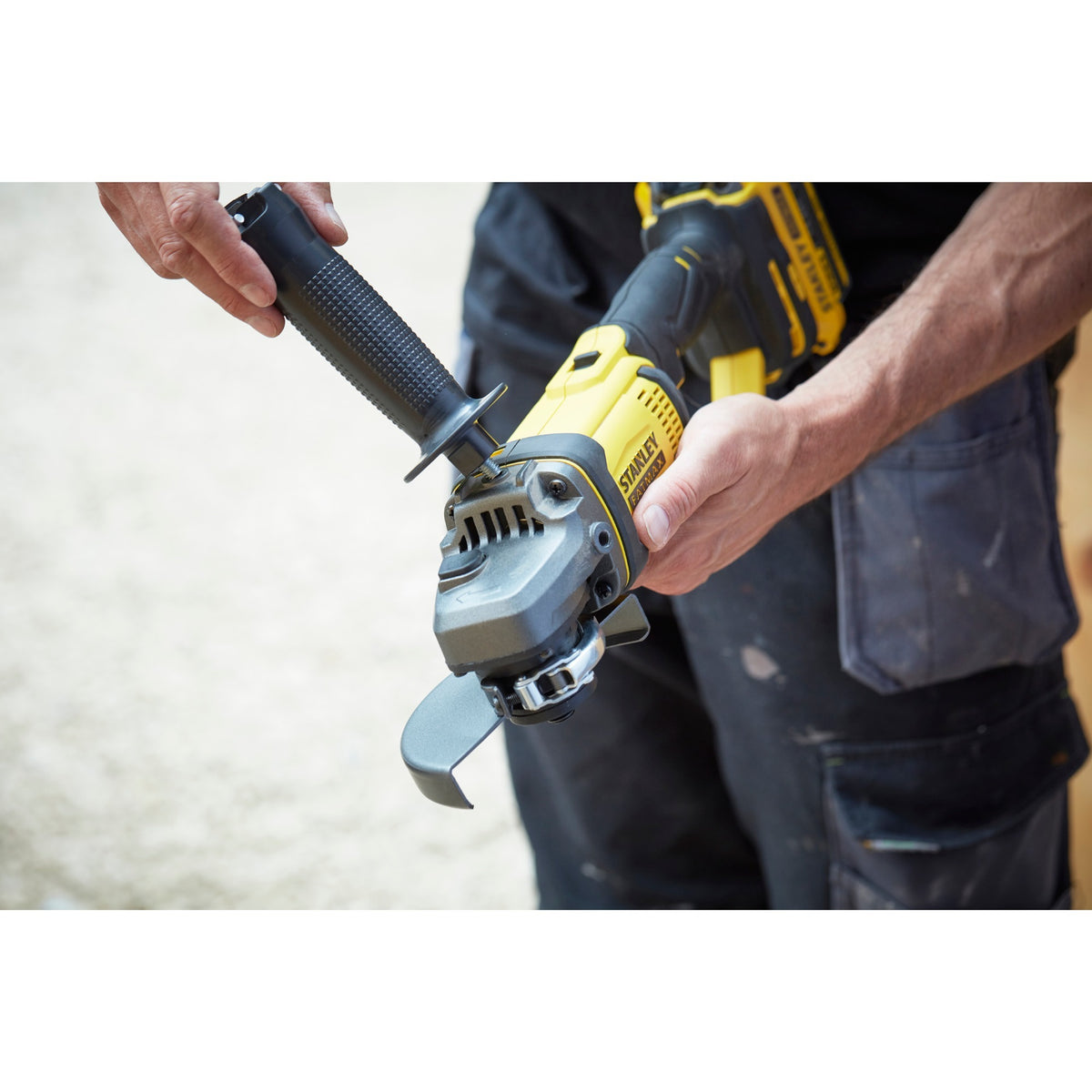 Stanley Fatmax V20 18V Angle Grinder (Yellow and Black, Case, 2x 4.0Ah Batteries and 4A Charger Included)