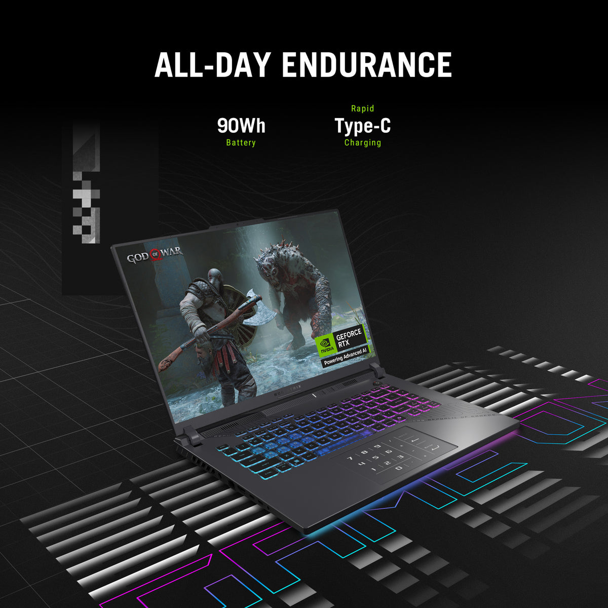 Asus rog strix g16 g614fr-s5252w 16 igričarski prenosnik (sivo zelen | r9 9955hx | rtx 5070 ti | 16 GB | 1 TB SSD)