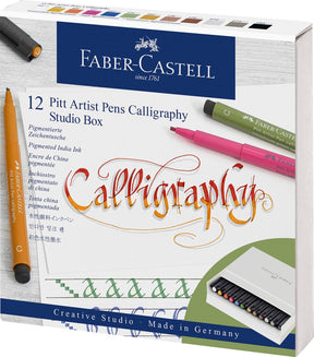 Conjunto de caligrafia Faber-castell - caneta pitt artist - caixa de estúdio 12 peças - fc-167512