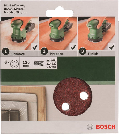 Bosch 6-piece sanding sheet set for eccentric sanders 125 mm - grit 60; 120; 240