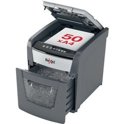 Rexel alimentação automática ideal + trituradora de papel silenciosa 50x - fragmentos p4 - alimentação automática até 50 folhas - 20l - preto