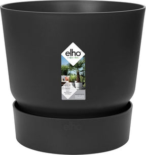 Elho greenville round 40 - large outdoor flower pot with water reservoir - 100% recycled plastic - ø 39 x h 36.8 cm - living black