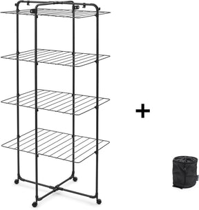 Brabantia hangon drying tower - 30m - foldable laundry rack - with clothes peg bag - matt black