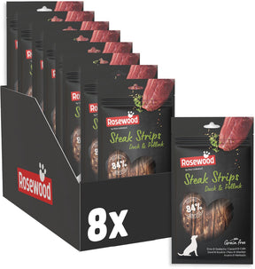 Rosewood steak strips dog snack duck and coalfish - 63% duck - grain-free - low fat - 8 x 100 g