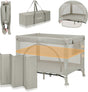 Lionelo Laura - compact 3 in 1 camping bed, playpen baby bed - compact travel cot for baby 0-36 months - 2 mattress heights - T25 foam mattress - wheels with brake - mesh side panels side door - foldable - including carrying bag storage compartment