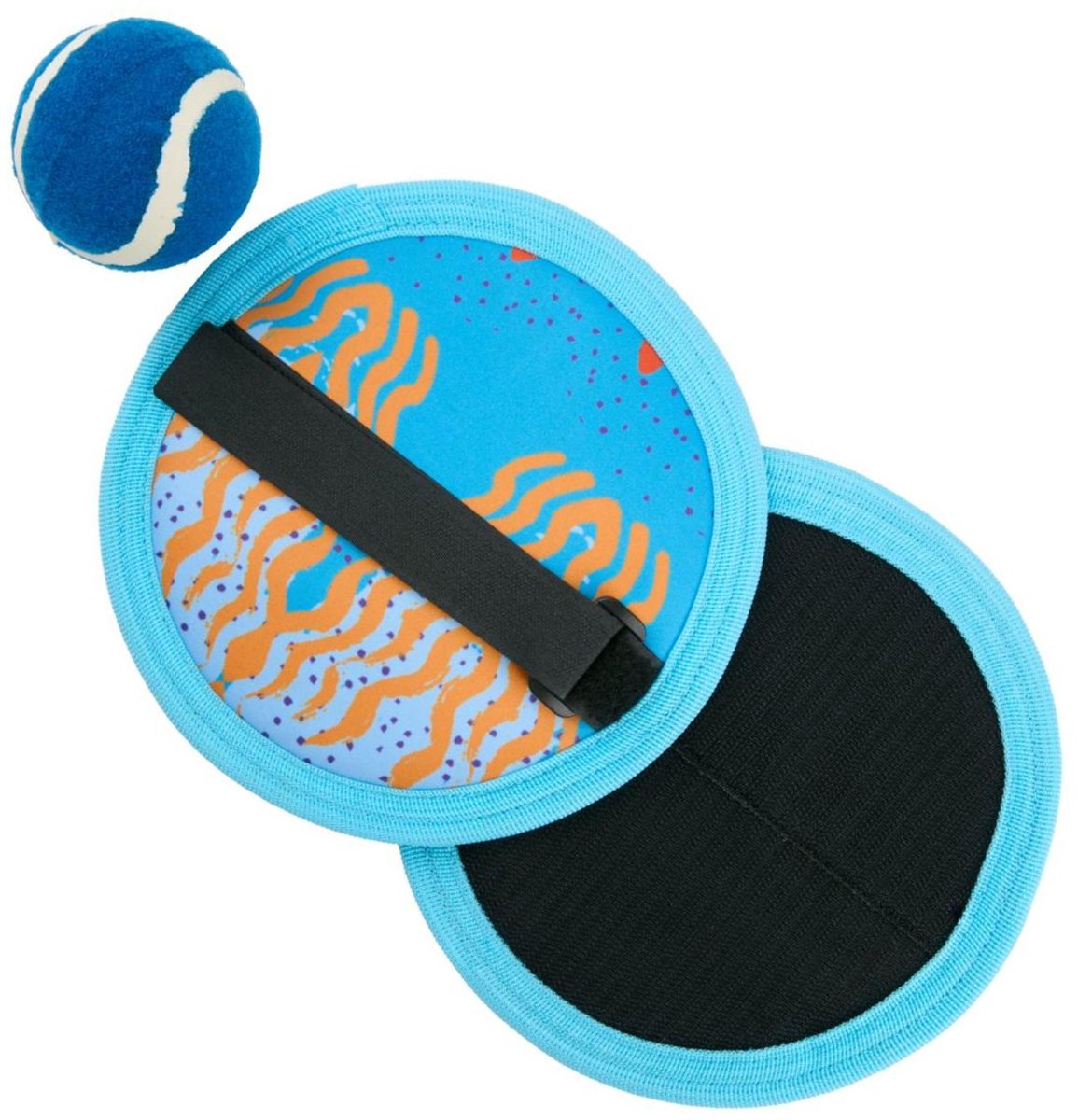 Eddy toys supergrip ball set - skill game for 2 players - catch ball game with Velcro - ø17cm ball - neoprene mesh bag included - good grip - for outdoors and beach - blue