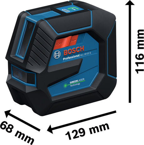 Bosch modrý bosch professional gll 20-22 g - čiarový laser - (4x batéria 1,5v lr6 (aa), laserová zameriavacia doska, držiak lb10, statív BT 150, adaptér na alkalickú batériu, taška)