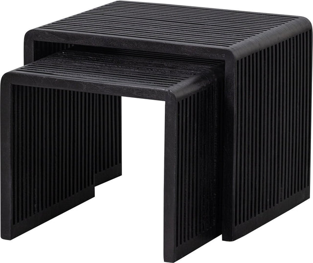 Woood willa bijzettafels set van 2 - teak - zwart - 50x45x40