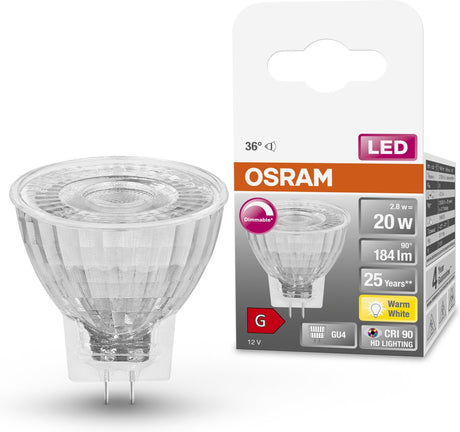 Osram LED lempa - taškinis gu4 - 12v - 2,8w - 184 liumenų - šiltai baltas - reguliuojamas