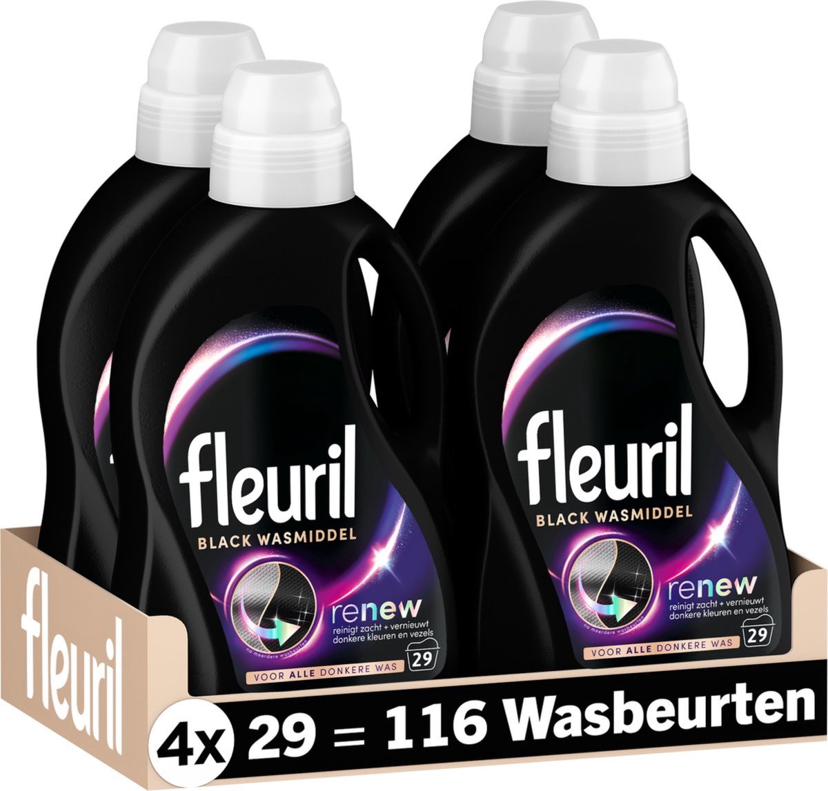 Fleuril black - течен перилен препарат - тъмно и черно пране - 4x29 пранета - стойностен пакет