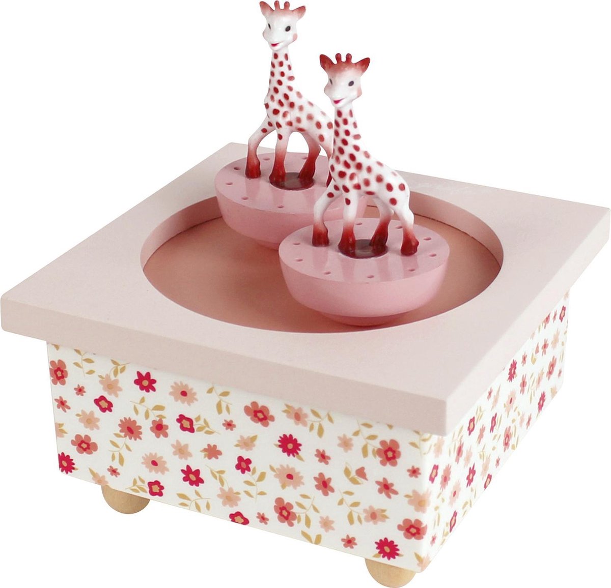Sophie the giraffe speldosa - dancing sophies - baby speldosa - mammapresent - baby shower present - från 12 månader - 11,5x11,5x8,5 cm - rosa