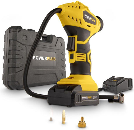 Comhbhrúiteoir ceallraí Powerplus powx1700 - comhbhrúiteoir aeir - 18v - 8 bar - san áireamh. 1 x ceallraí 1.5ah, charger, cás agus gabhálais