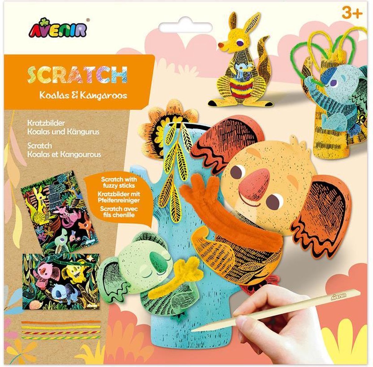Avenir škrábání a řemeslo - koaly a klokani - s čističi potrubí - kreativní hra - 3 roky