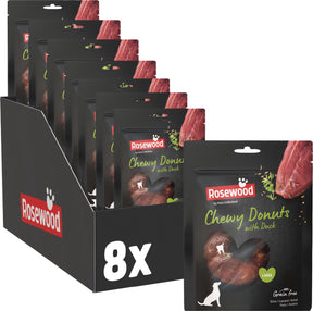 Rosewood chewy donut large hondensnack eend - kauwsnack runderhuid - 45% eend - 8 x 100 g