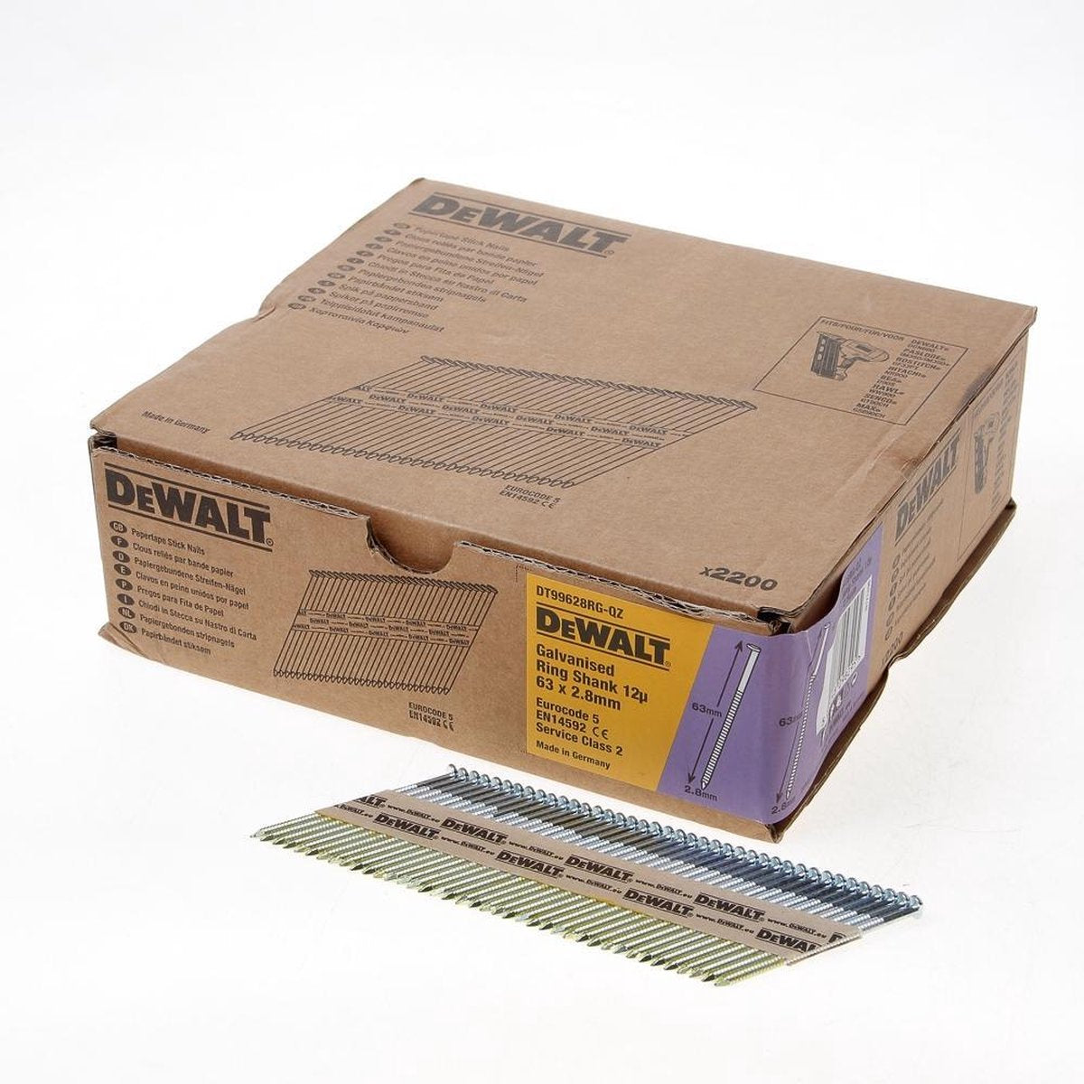 Dewalt dnpt28r63g12z 33º paper bonded nails 2.8x63mm galvanized ringed ve=2200