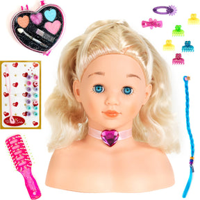 Klein toys princess coralie - cap head ''little sophia'' with make-up - 22 cm large - washable - with hairbrush, comb, hair clips - dermatologically tested make-up