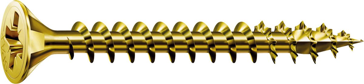 Spax universalus varžtas, 4 x 35 mm, 180 vnt, pilnas sriegis, įgilinta galvutė, skersinė įduba z, 4 pjūvis, Yellox - 8000000276651