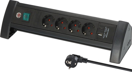 Brennerstuhl Premium Office-Line Power Strip mat 4 Power Strips mat USB C PD 30W an USB A 18W (an Däitschland gemaach, Verdeelungsbox mat 1,8m Kabel a Schalter, Power Strip ideal fir de Büro)
