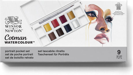 Winsor Newton 0390670 Cotman set akvarelnih barv – žepni set za portrete – 8 polponk akvarelov – kompaktna paleta akvarelov s čopičem