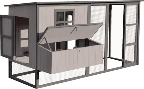 Flamingo chicken coop calypso cottage - 219 x 100 x 110.5 cm - gray wooden coop with outdoor run and laying nest - spacious, durable and stylish