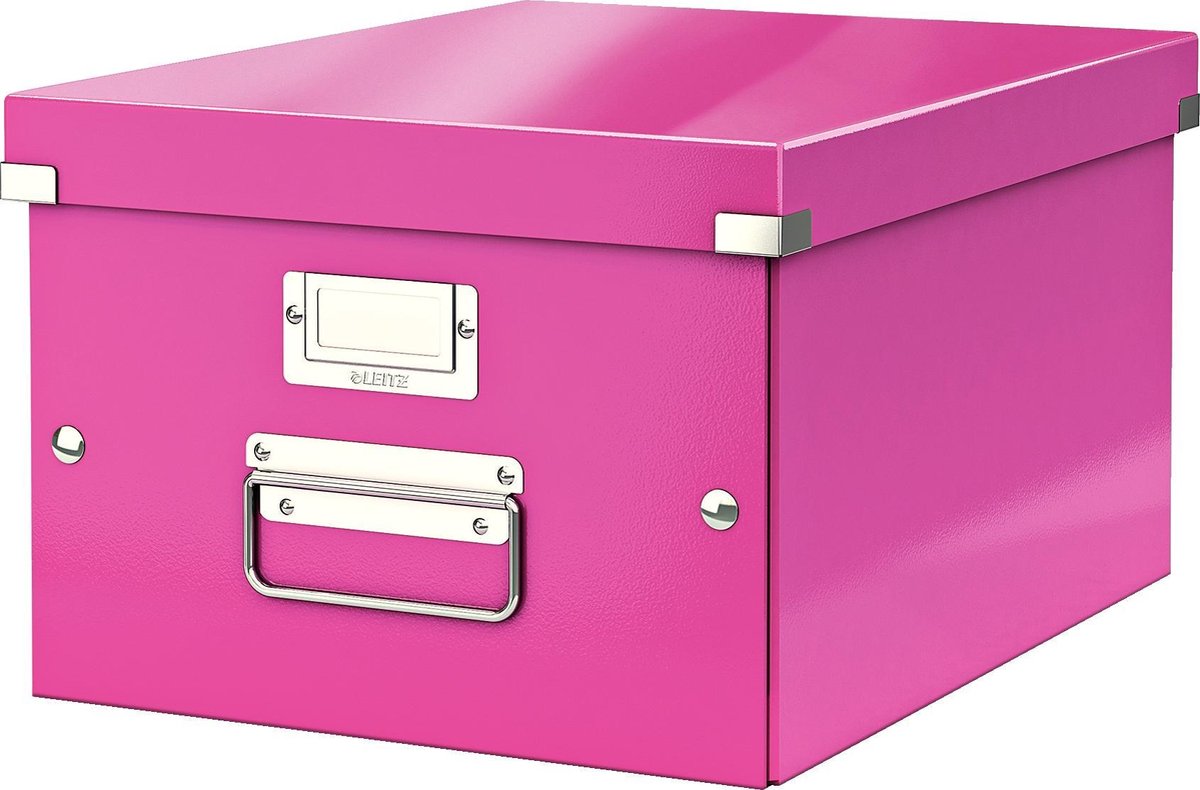 Leitz wow click store medium-sized cardboard storage box - 85% recycled cardboard - 28.1 x 37 cm (wxd) - for a4 formats - ideal for the office and working from home - pink