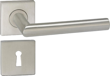 Impresso door handle - harrow - for indoors - square with square key rosette - stainless steel - 2 pieces