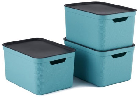 Rotho jive förvaringslådor set med 3 förvaringslådor 16 l med lock, plast (pp återvunnen), turkos antracit, 3x16 (35 x 25 x 20 cm)