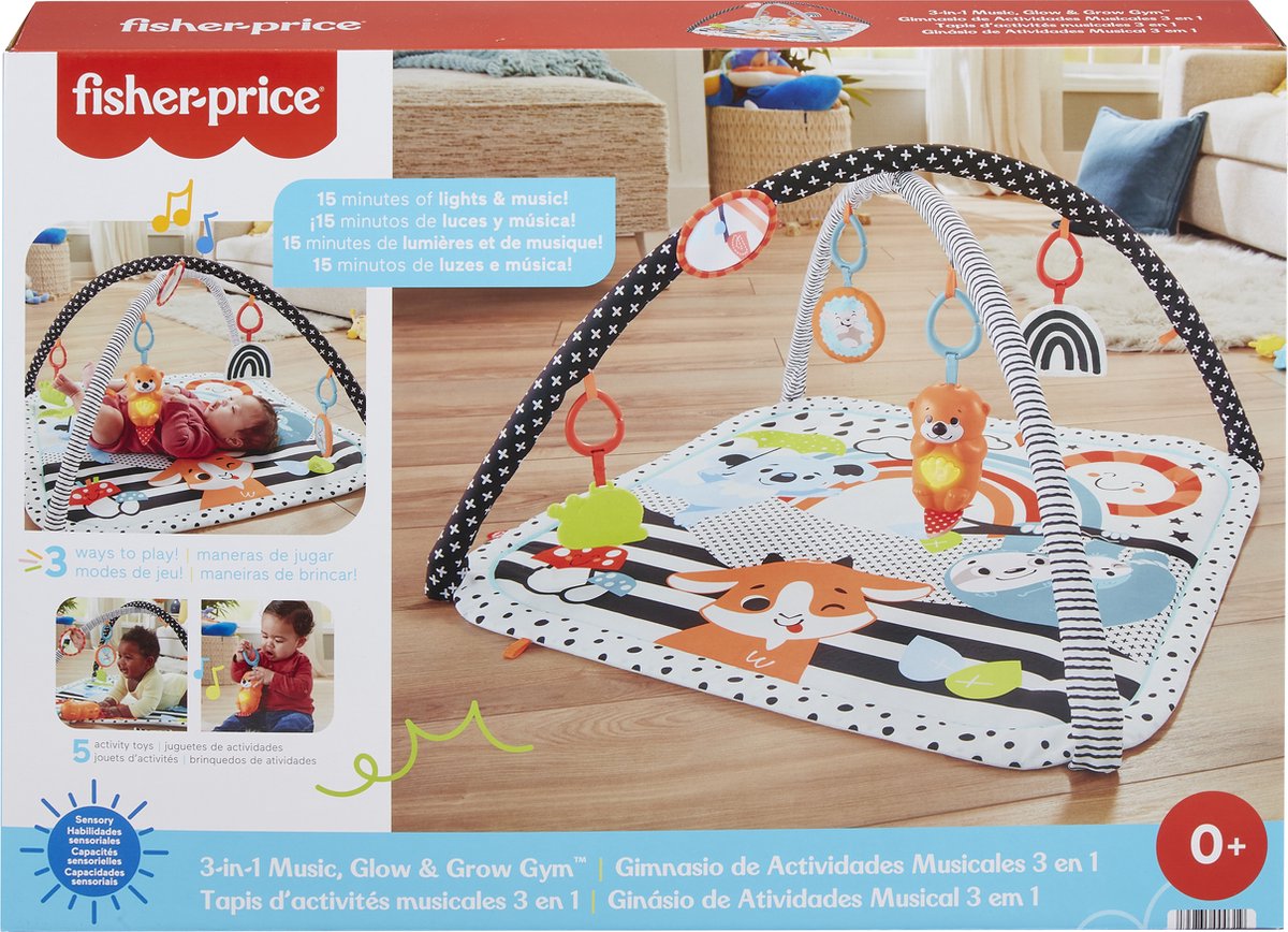 Fisher-price 3-in-1 muzikos švytėjimo auginimo salė, kūdikių žaidimų kilimėlis - su šviesomis ir jutimo žaislais naujagimiams