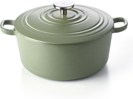 Bk bourgogne braadpan gietijzer 24cm 4.2l - inductie braadpan - gietijzeren braadpan - ovenbestendig tot 230 graden - deksel met druipringen - wit geëmailleerde binnenkant - olijfgroen