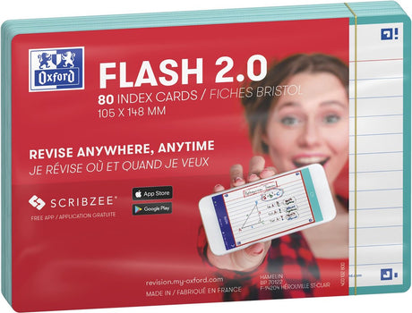 Oxford flash 2.0 - flashcards - gelijnd - a6 - mint groene rand - 80 stuks