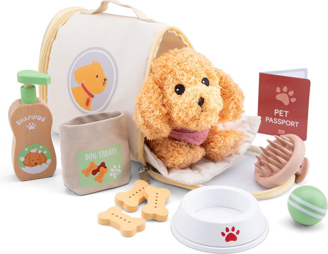 Woet ® knuffelverzorgingsset met hond en draagtas - vanaf 2 jaar