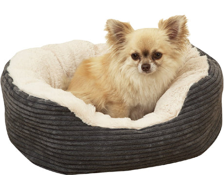 Rosewood jumbo cord plush – oval dog bed – medium 62x60 cm – soft warm – washable – non-slip bottom – gray cream