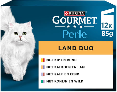 Gourmet perle duo – wet cat food – chicken beef turkey lamb veal duck rabbit game – 48 x 85 g