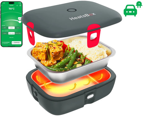 Faitron - Heatbox Drive - elektresch Mëttegiessen Këscht - Edelstol - Heizt Mëttegiessen Këscht - fir waarm Iessen - verschidde Kompartimenter - mat App - 12 24v