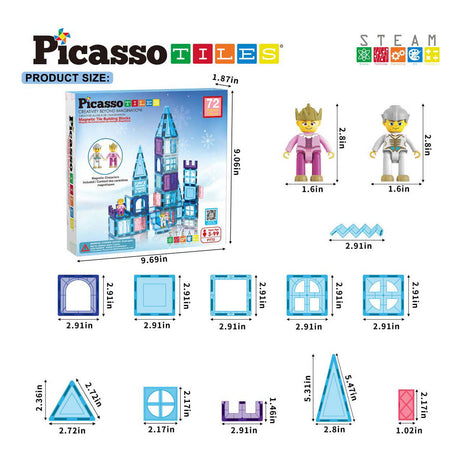 Picasso tiles tactic - construction toys - magnetic tiles - magnetic tiles - winter theme - stem toys - creative building toys - 72 pieces - from 3 years