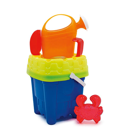 Adriatic bucket set castle 18x18cm with watering can, shovel, rake and mould