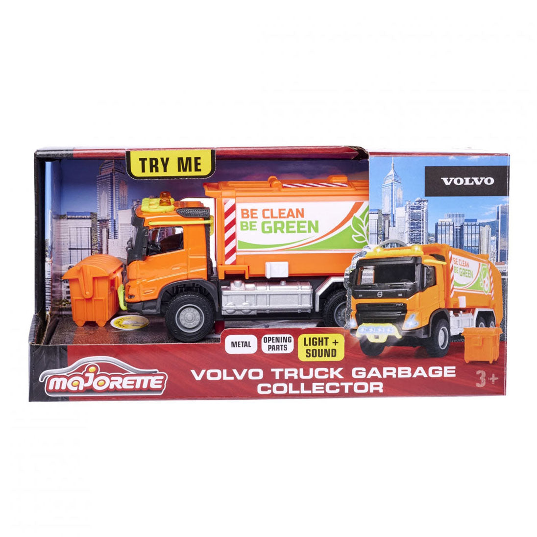 Majorette grand series - volvo truck smetarsko vozilo - kovina - svetloba in zvok - 18 cm - vozilo igrača