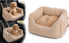 Flamingo car seat dog – car seat megan beige – 62x62x25cm – washable covers non-slip bottom – safe travel for small dogs