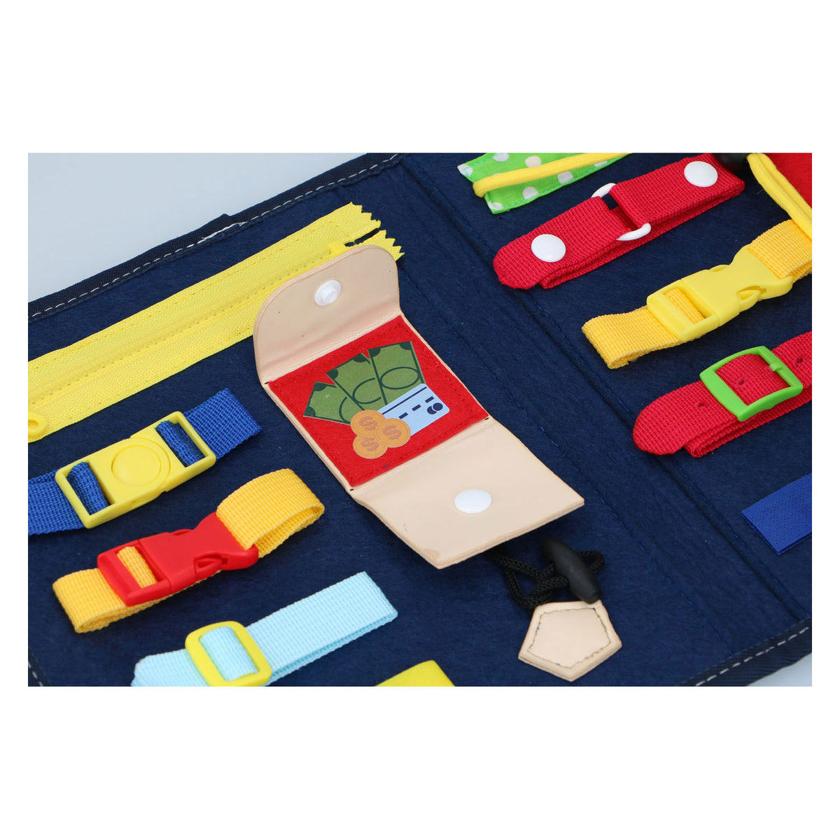 Eddy toys Montessori activity book - learning to open and close clothes - practicing motor skills