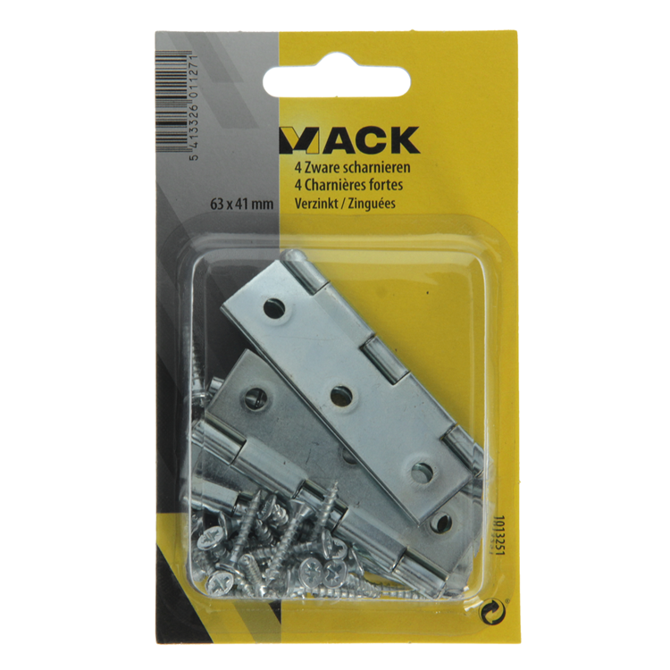 Mack 1013251 - 4 dobradiças pesadas galvanizadas altura 63 x largura 41 mm | 5 peças