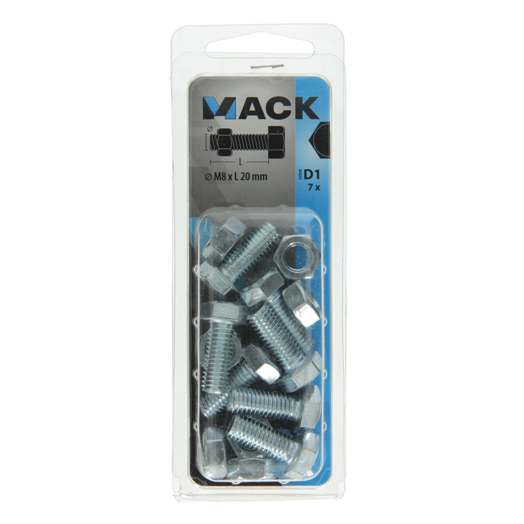 Mack 1017612 - menetes csavar + anya horganyzott acél 7 db m8 x 20 mm | 10 darab