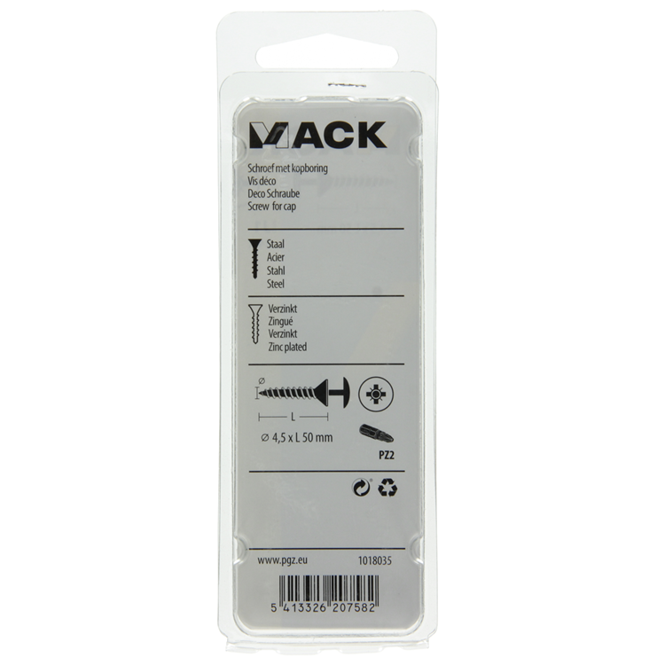 Mack 1018035 - csavar fejfurattal, horganyzott acél. 24 db 4,5 x 50 mm | 5 darab