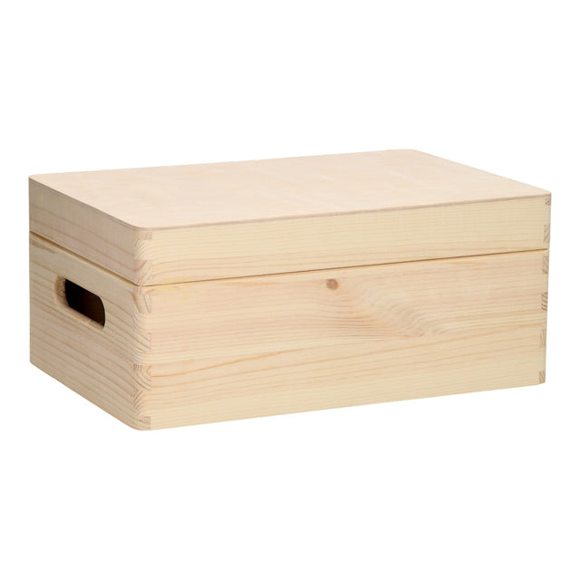 Playwood storage box rectangular hinged lid pine small